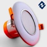 AURONA NEXA LED Concealed Light – energy-efficient, round recessed panel with white finish, orange housing, and secure spring clips for easy installation.