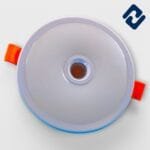 AURONA ZADE LED Concealed Light – energy-efficient, round recessed panel with white finish, orange housing, and secure spring clips for easy installation.
