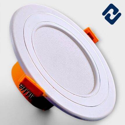AURONA ZIO LED Concealed Light – energy-efficient, round recessed panel with white finish, orange housing, and secure spring clips for easy installation.