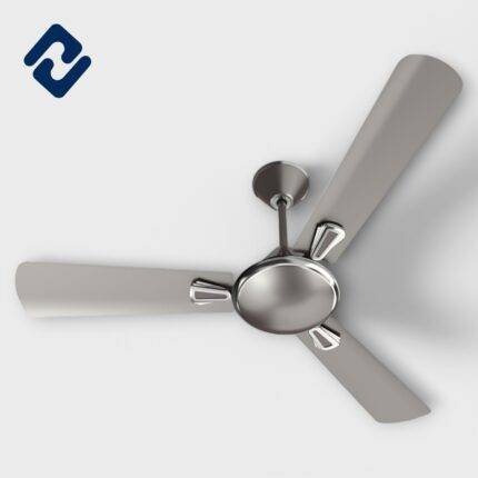 AURONA WINDSOR Ceiling Fan – 48” (1200mm), semi-decorative design, available in Cherry Brown, Ivory, Smoke Brown, and White. 100% copper motor winding, 60W power, 385-390 RPM, and alloy steel construction. Blade weight: 830g (MS). Suitable for indoor & outdoor use (residential/commercial). Warranty: 2 years (motor only). Dimensions: 56D x 21.5W x 20H cm.