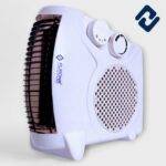 AURONA TOWER 2000W Room Heater – white pedestal heater with dual heat settings (1000W/2000W), adjustable thermostat, convection & forced air heating, and 2300 RPM pure copper motor. Compact, lightweight, and ideal for indoor spot heating up to 250 sq. ft.