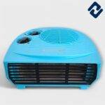 WARMWHIZ 2000W Electric Room Heater – compact tabletop heater in sky blue & white with dual heat settings, adjustable thermostat, convection & forced air heating, and 2300 RPM motor. Features include overheat protection, fast heating, and lightweight design for efficient indoor use.
